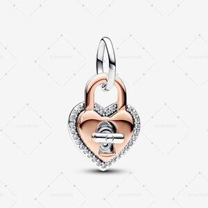 Pandora Two-tone Twistable Heart Padlock Double Dangle Charm